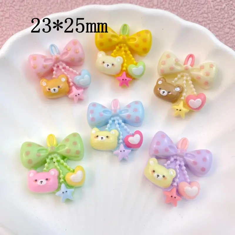 10Pcs New Cute Cartoon Little Bear Bow Series Flat Back Resin Cabochons DIY Jewelry Craft Decoration Accessorie