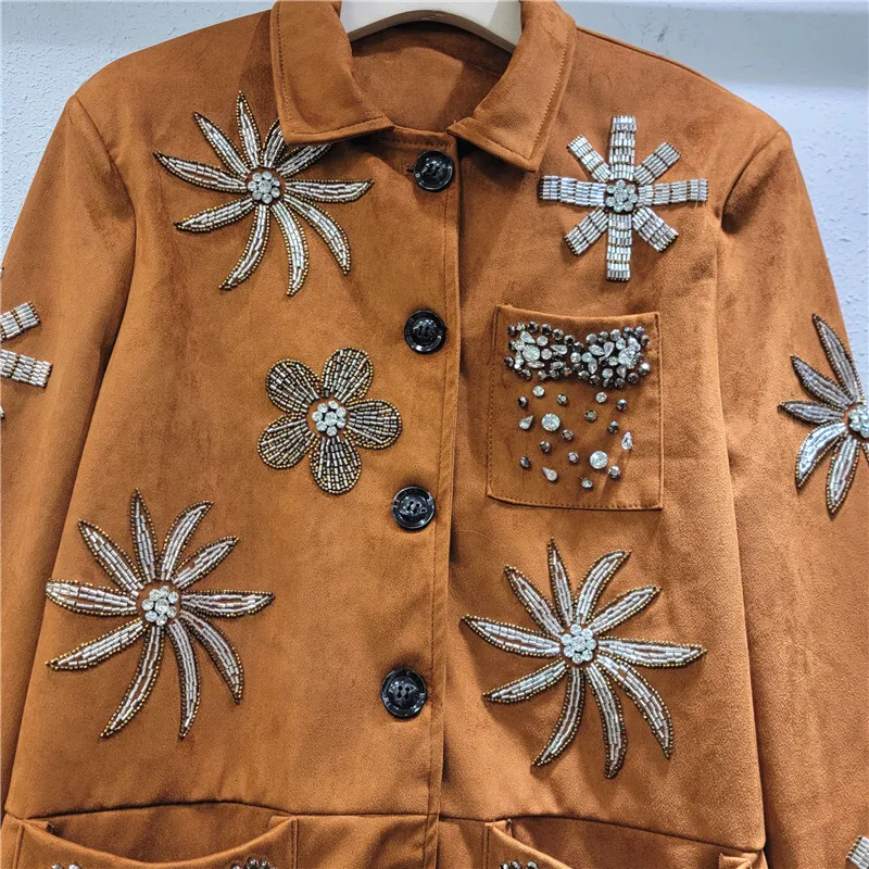 WTHT 2025 Spring Fashion Women\'s Rivet Flower Loose Casual Jacket New Trendy Long Sleeves Single Breasted Coat Female 1LS713