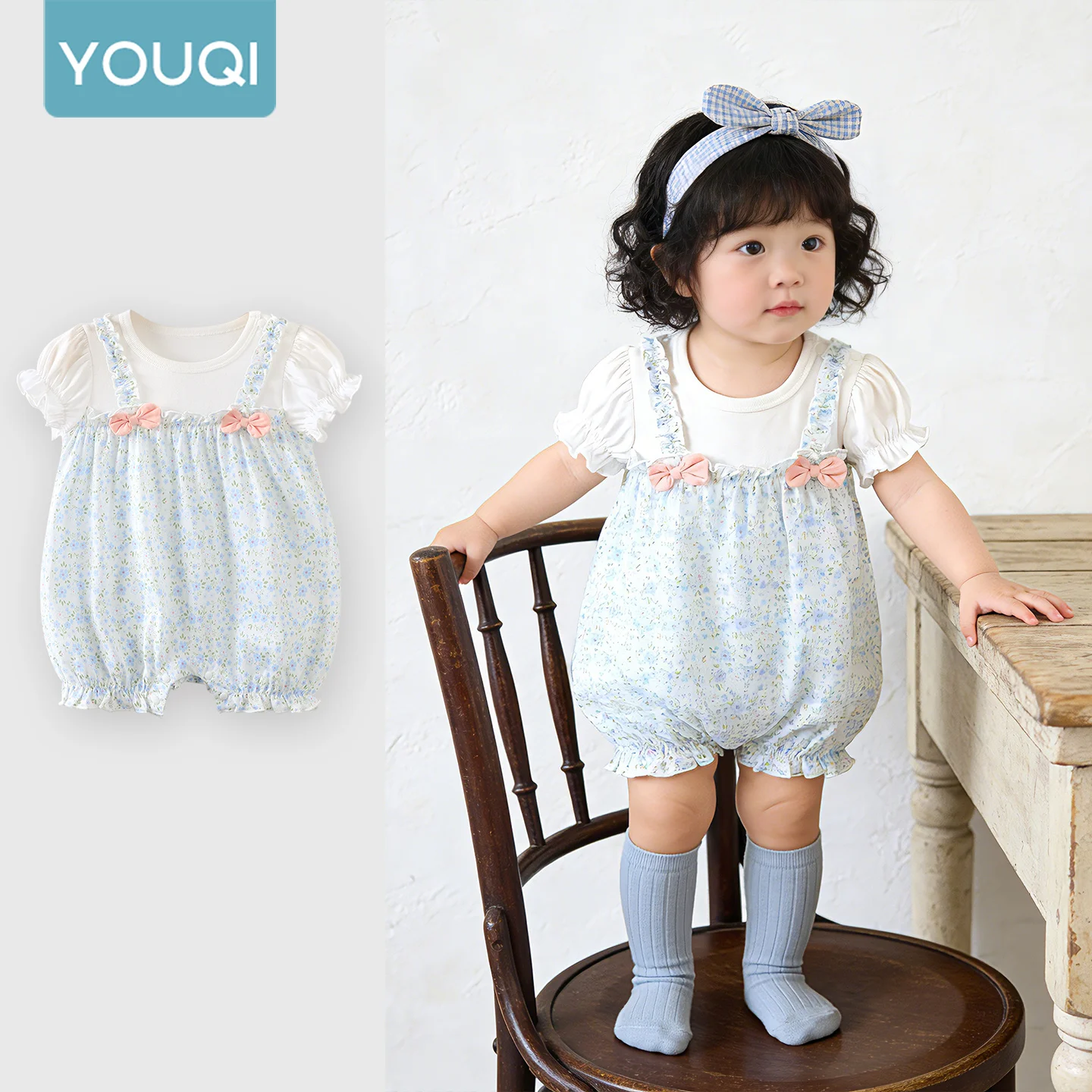 

【Youqi】Китайская одежда для малышей от 0 до 2 лет, летний тонкий комбинезон, модальный комбинезон с короткими рукавами для новорожденных