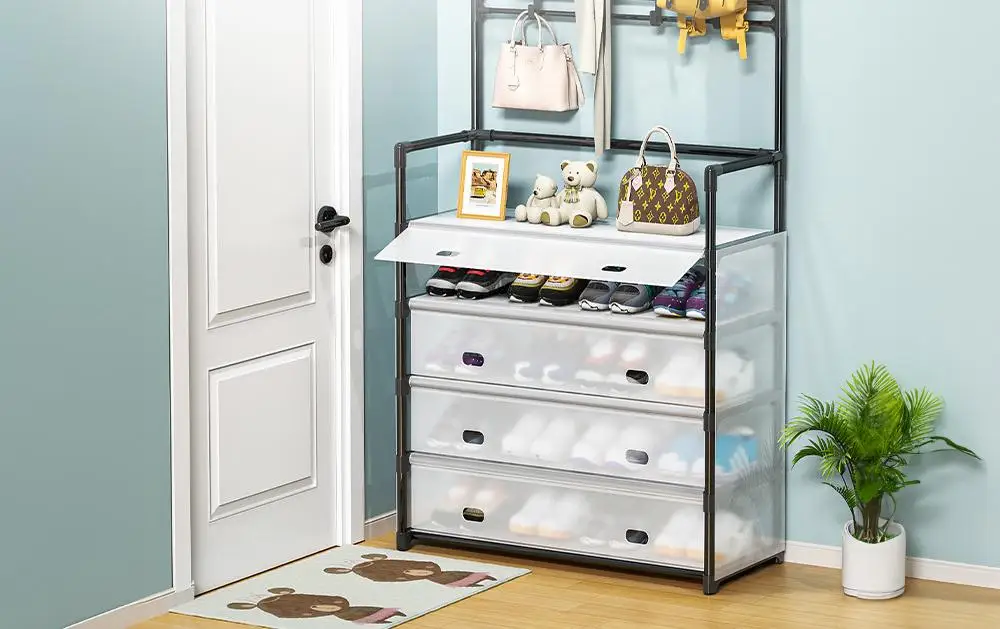 Living Room Door Entrance Coat Shoe Storage Stand Towel Hanger Shoe Cabinet Rack Corner Stand Organizer Shelf