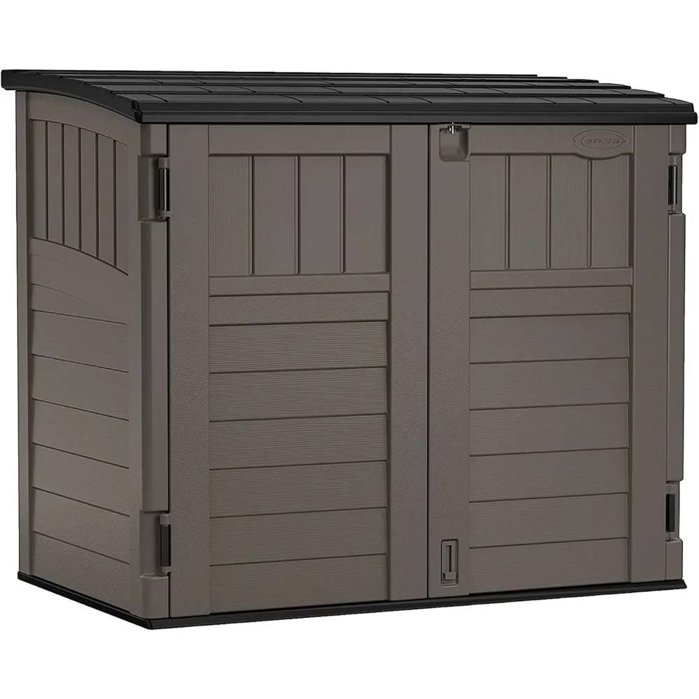 Modernist 4' X 2.5' Lockable Outdoor Garden Resin Low Profile Horizontal Storage Shed with 3 Doors, 34 Cubic Feet, Gray