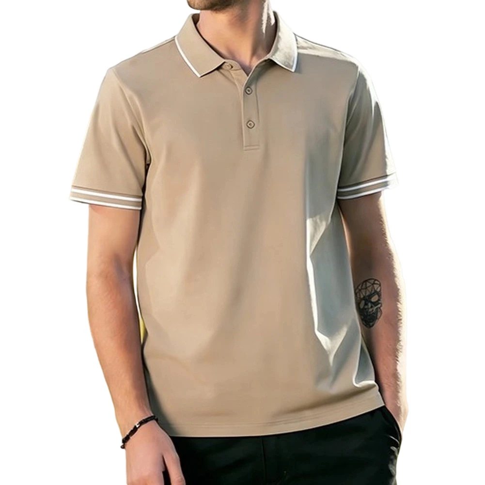 Men's Breathable Solid Color Short Sleeve Tee with Lapel Collar Ideal for Gym Workout Casual Outings and Summer