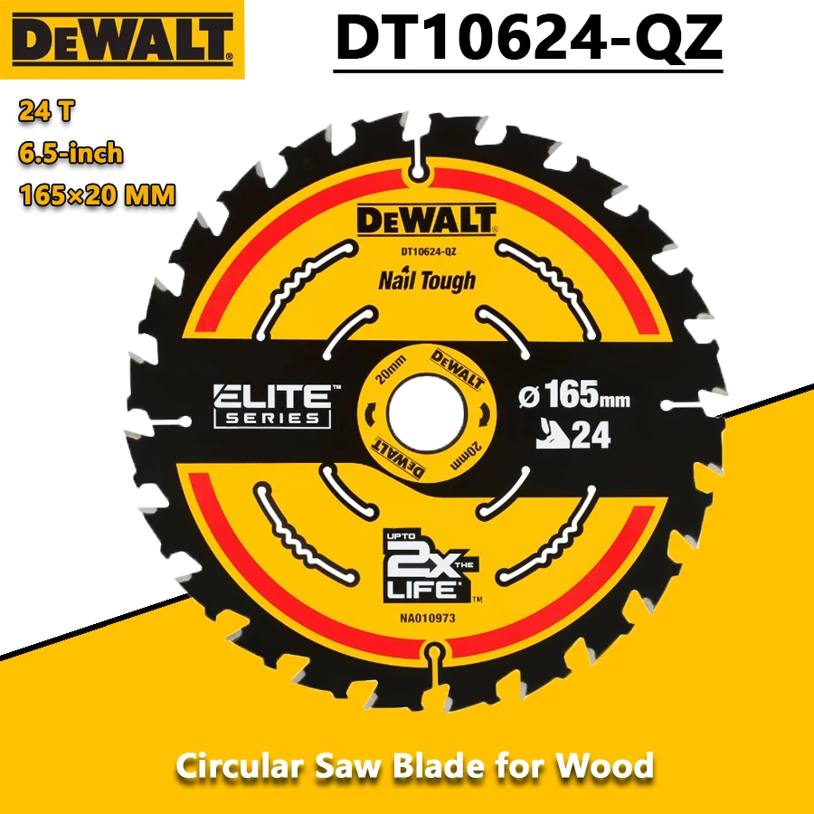 DEWALT DT10624-QZ 165×20MM 24T 6.5inch Circular Saw Blade for Wood (1/3 piece) ELITE SERIES Power Tool Charging Tool Dedicated