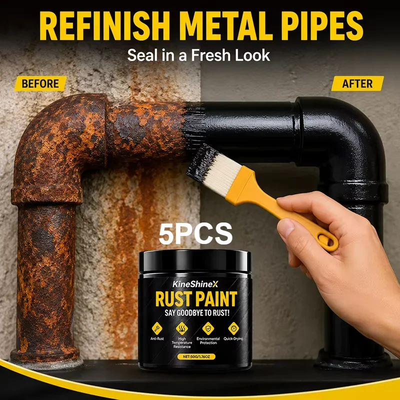 5pcs Rust Converter Paint Metal Anti Rust Coating Black Protective Paint Quick Dry for Car Chassis Tools Fence Repair