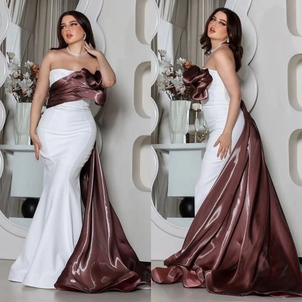 

Customized Chinese Style Jersey Pleat Trumpet Strapless Long Dresses Bespoke Occasion Dresses Simple Formal