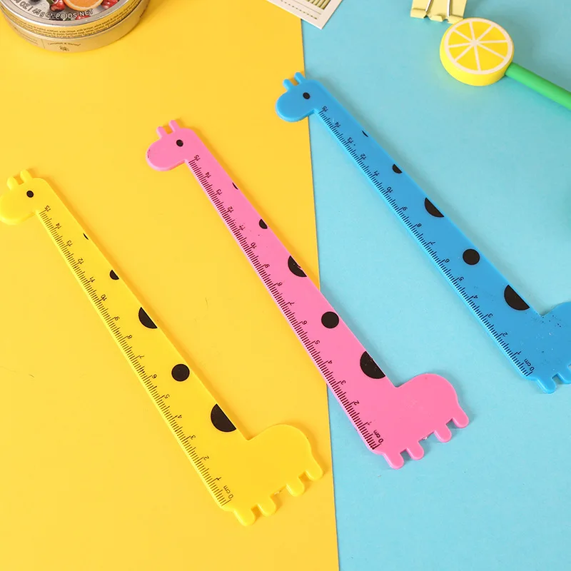 2pcs Cartoon Giraffe Plastic Ruler 15cm Standard Ruler Ruler Measuring Drawing Tool Student Office School Stationery Supplies