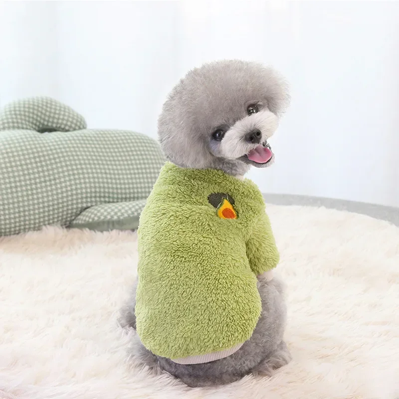 Ropa de invierno de felpa para mascotas, bonito patrón de frutas, chaleco grueso y cálido para perros pequeños y medianos, chaqueta suave para cachorros de invierno, disfraz de peluche