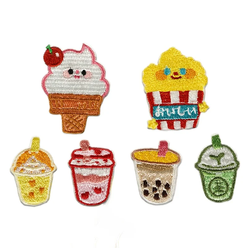 50pcs/Lot Small Stick-on Luxury Embroidery Patch Fruit Pearl Milk Tea Drink Ice Cream Shirt Bag Clothing Decoration Craft Diy