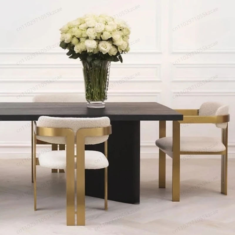 

Light luxury stainless steel lamb wool dining chair designer hotel negotiation chair single chair