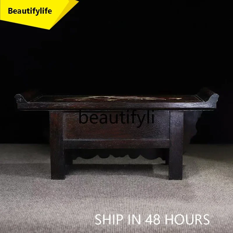6239 Small Leaf Red Sandalwood Carved Table Case Incense Case with Drawer Side Table Altar Table Buddha Shrine Ornament