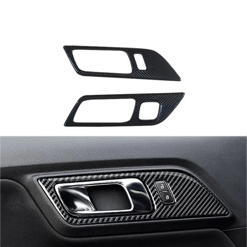 

Carbon Fiber Car Door Inner Handles Cover With Seat Memory Buttons Cutout Interior Kits for Mustang 2015+