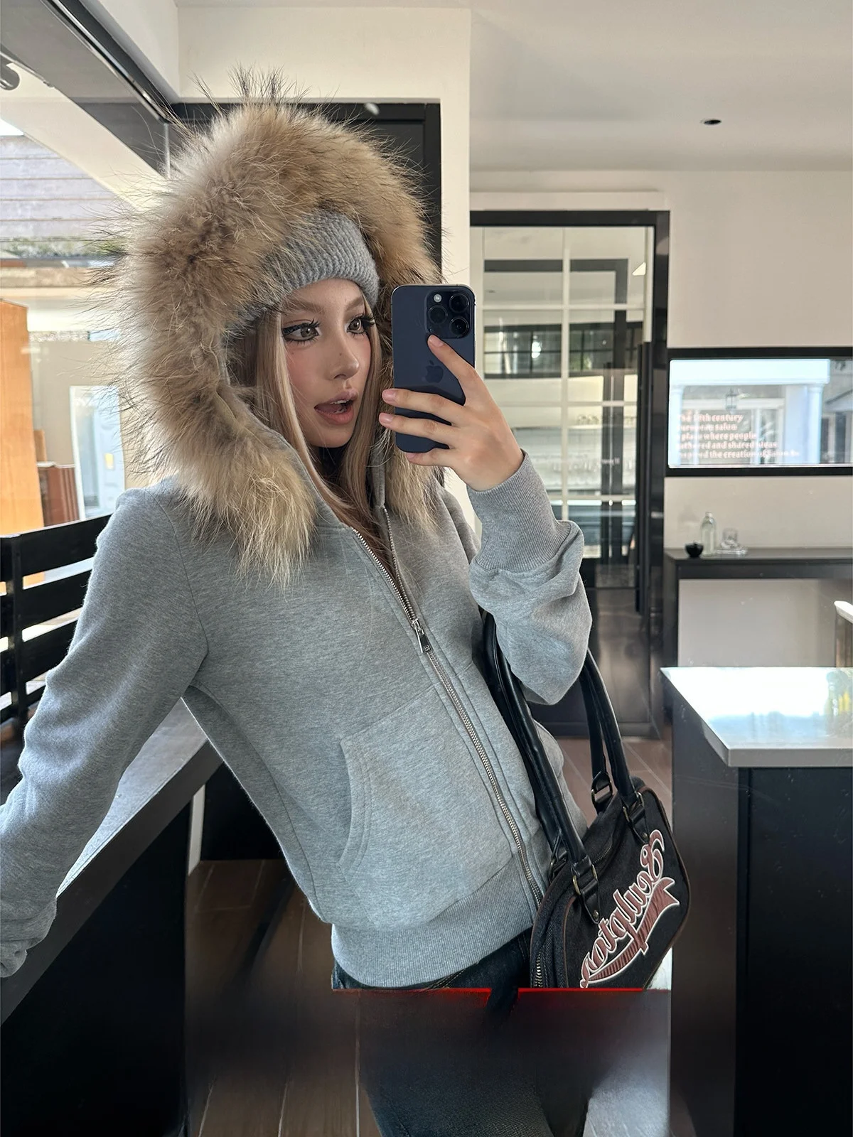 

Женская тонкая куртка-худи Gogo Burn American с меховым воротником, на молнии, с длинными рукавами, для путешествий