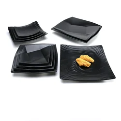 Matte Black Plate Melamine Tableware Snack Plate Square Plastic Dinner Plate Kitchen Supplies Commercial Rotisserie Side Dishes