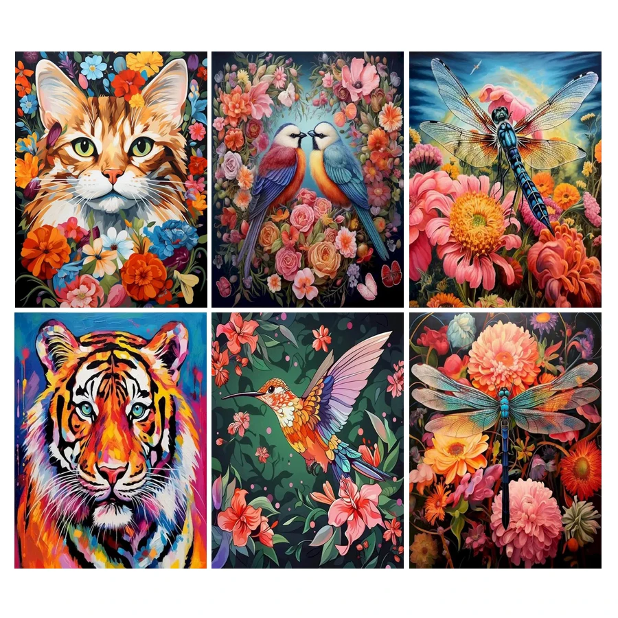 New Diamond Painting Tigers And Cats Full Mosaic Arts Diy Rhinestone Embroidery Animals Picture Dragonfly Flower Wall Decor