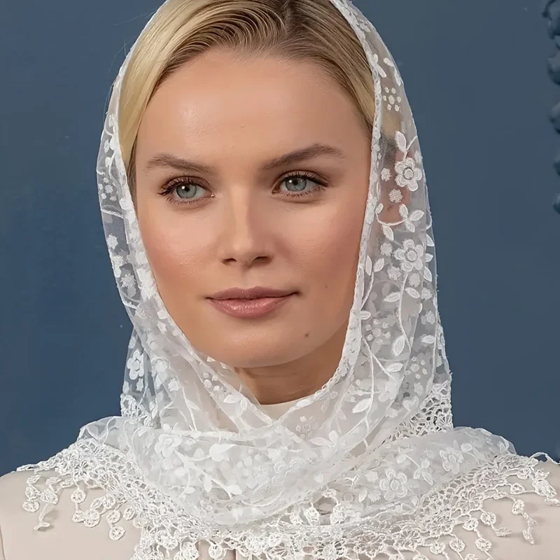 

1pc Women's Floral Print Lace Trim Triangle Scarf Solid Color Thin Shawl Elegant Style Sunscreen Head Wrap