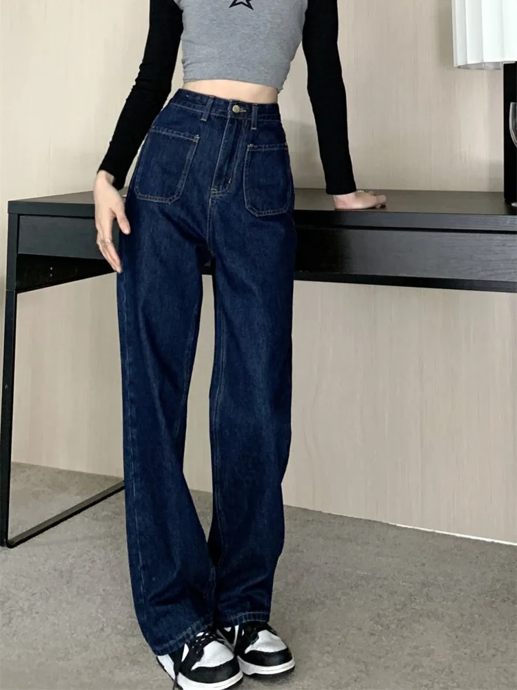 Jean coupe droite taille haute pour femme, pantalon en Denim, ample et polyvalent, longueur au sol, nouvelle collection automne