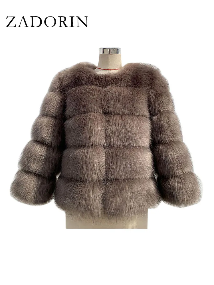 Zadorin casaco de pele de raposa falsa de alta qualidade feminino luxo fofo quente 3/4 manga jaqueta de pele para mulheres inverno curto casaco de vison outerwear