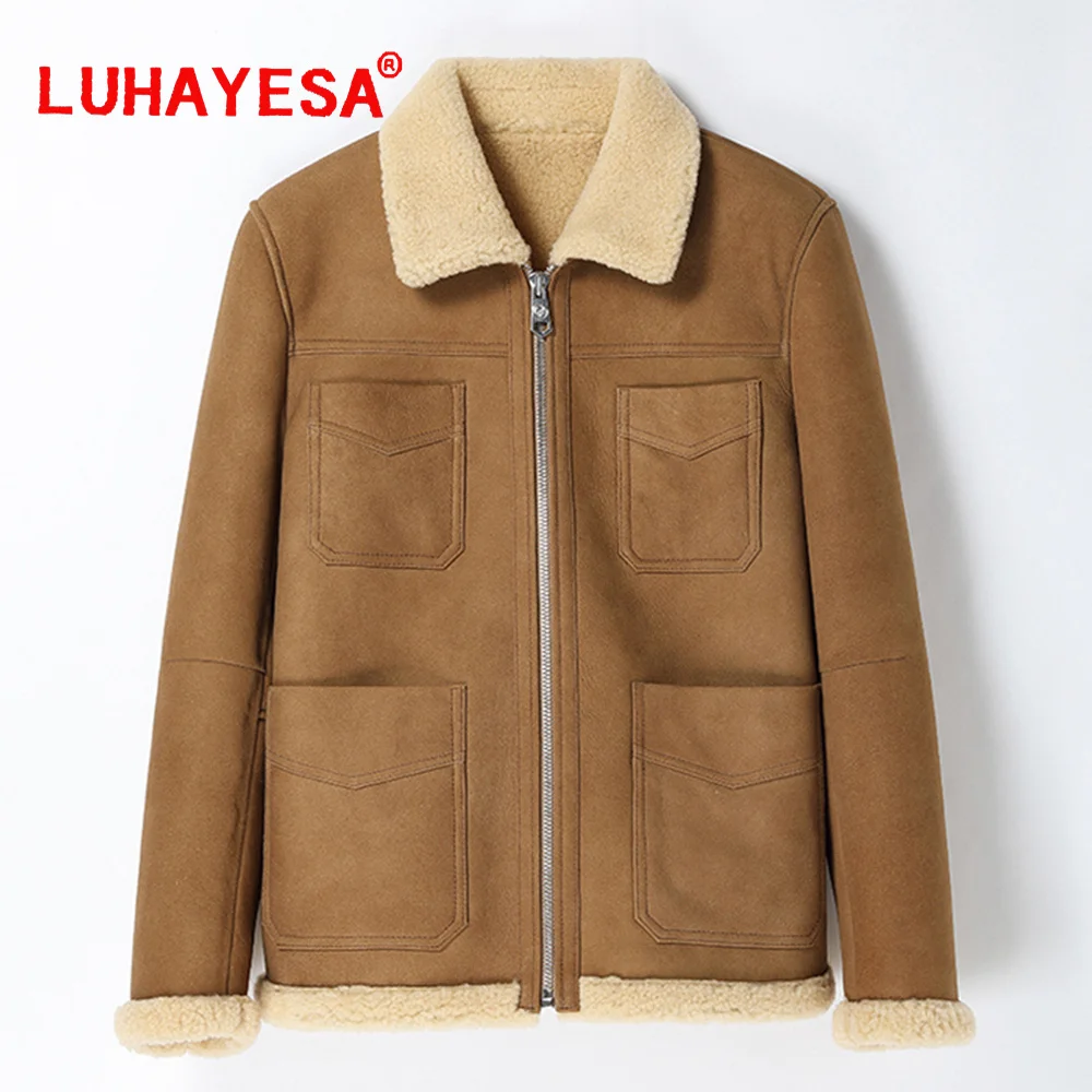 

2022 Real Fur Coats Men Causal Formal Winter Warm Natural Sheepskin Shearling Outerwear Genuine Leather Coats