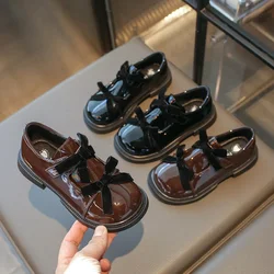 Chic Girls Black Mary Jane Shoes with Double Bowknot Spring Autumn Kids Princess Leather Shoe Fashion Causal Children Flat Shoes