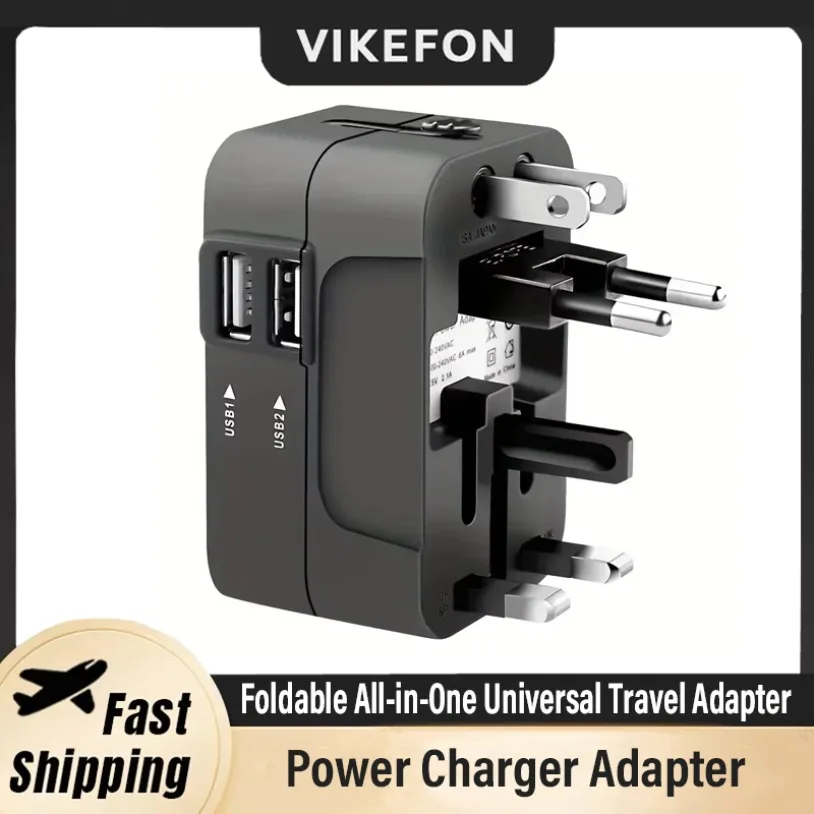 All-in-One Foldable Universal Travel Adapter EU UK US AU Power Charger Adapter Outlet Converter Socket with Dual USB 2.1a Port