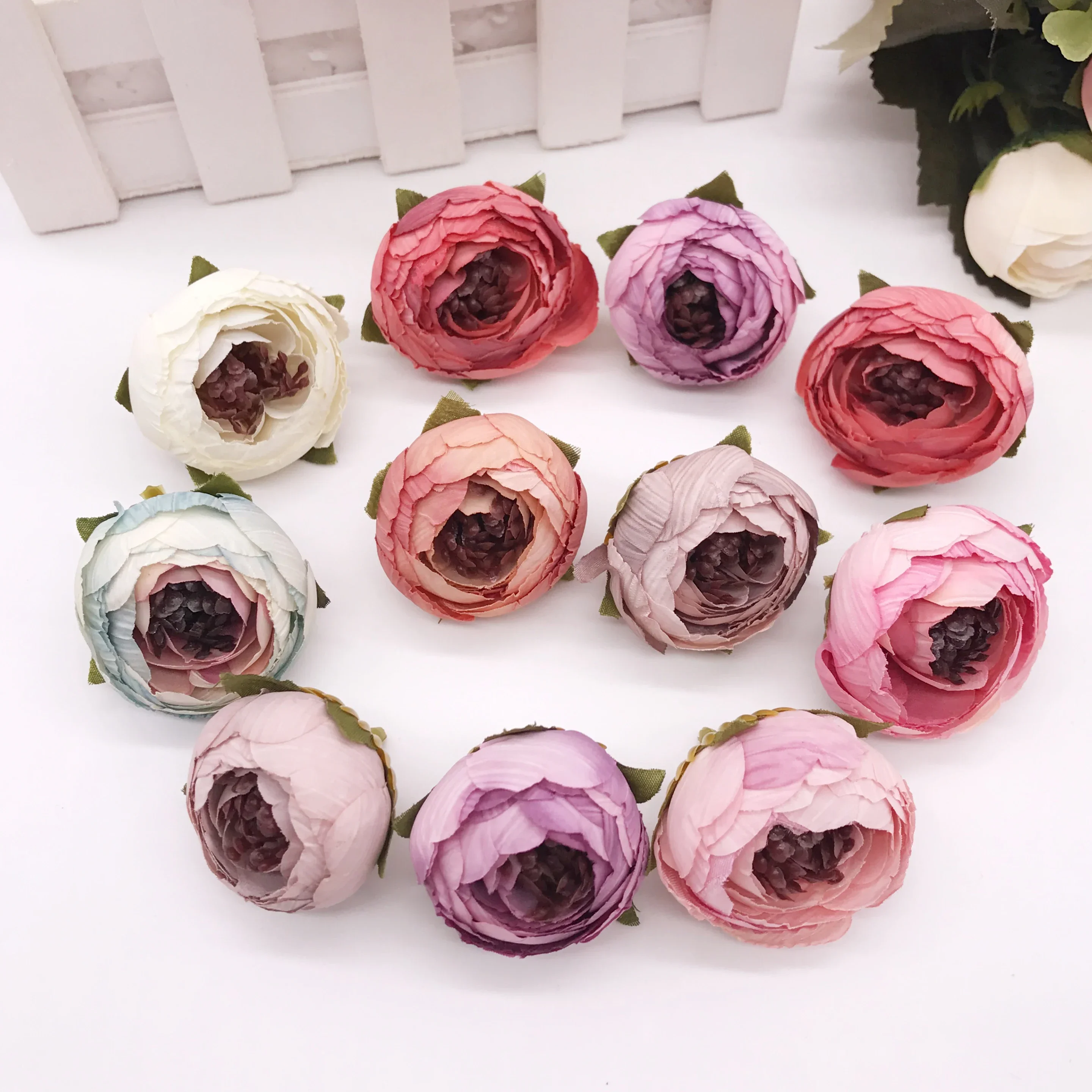 5Pcs Artificial Tea Rose Bud small peony flower head flores for wedding decoration Wreath Scrapbooking DIY Craft Fake Flowers