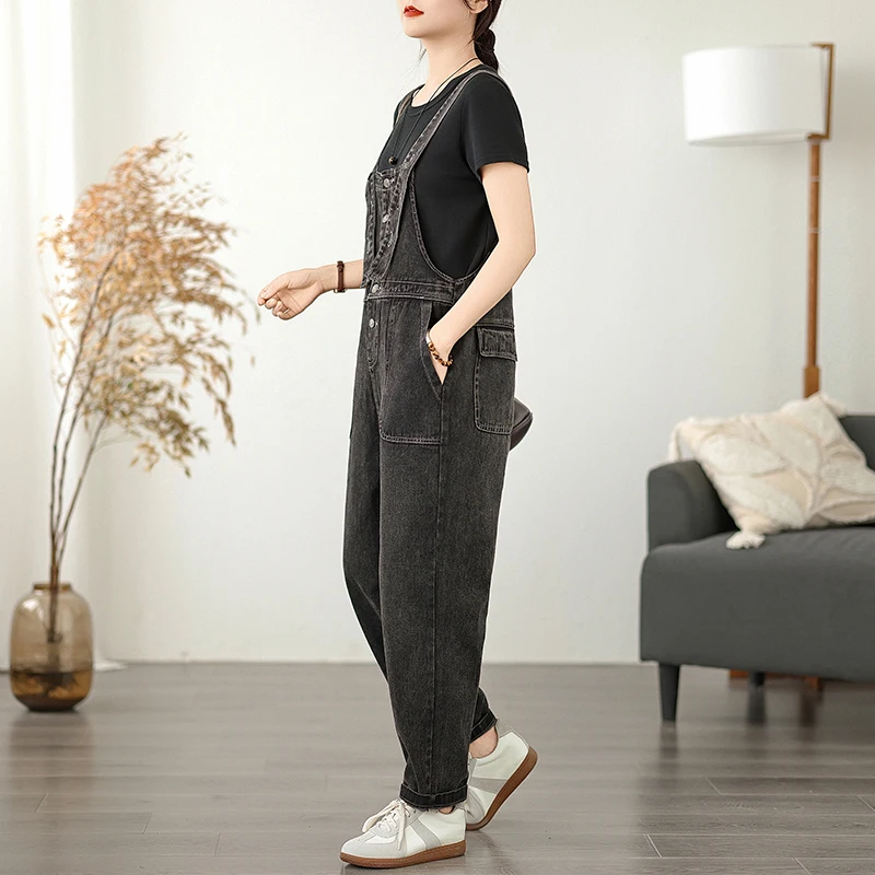 Monos vaqueros de pierna ancha de cintura alta para mujer, novedad de primavera y verano, pantalones vaqueros holgados de corte recto, pantalones generales con sensación de diseño