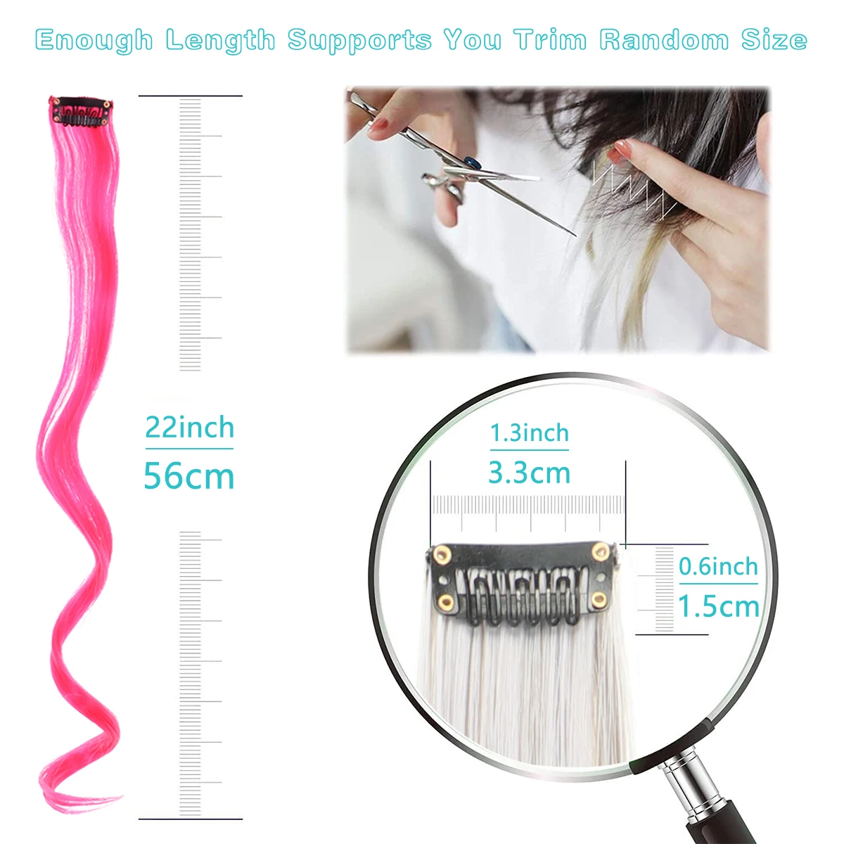 Synthetic Hair Extensions With One Clip Heat Resistant Rainbow Hair Piece For Kid Women Long Curly Wavy Style Colorful Hair10Pcs