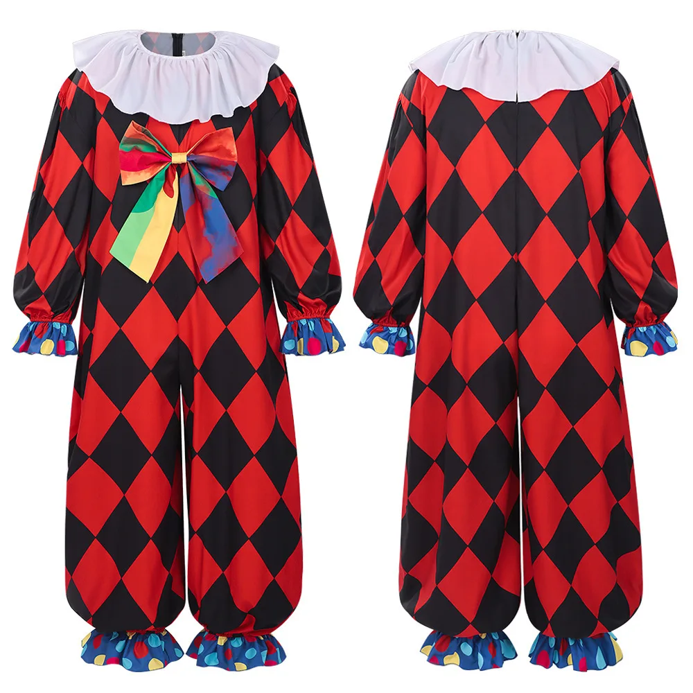 

Carnival Festival Clownn Men Style Dress Cosplay Costume Red Jumpsuit Woman Man Unisex Bodysuit Halloween Party Outfit Roleplay