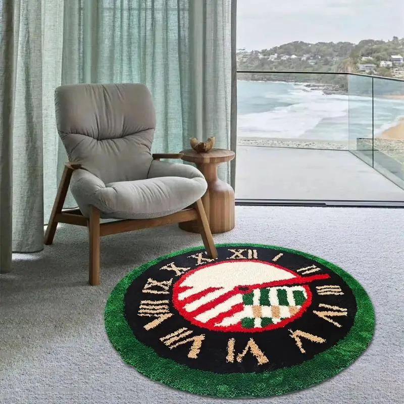 

Retro Clock Tufted Carpet Round Area Rug Super Water Absorbent Non Slip Fluffy Rugs Soft Plush Floor Mat for Living room Bedroom