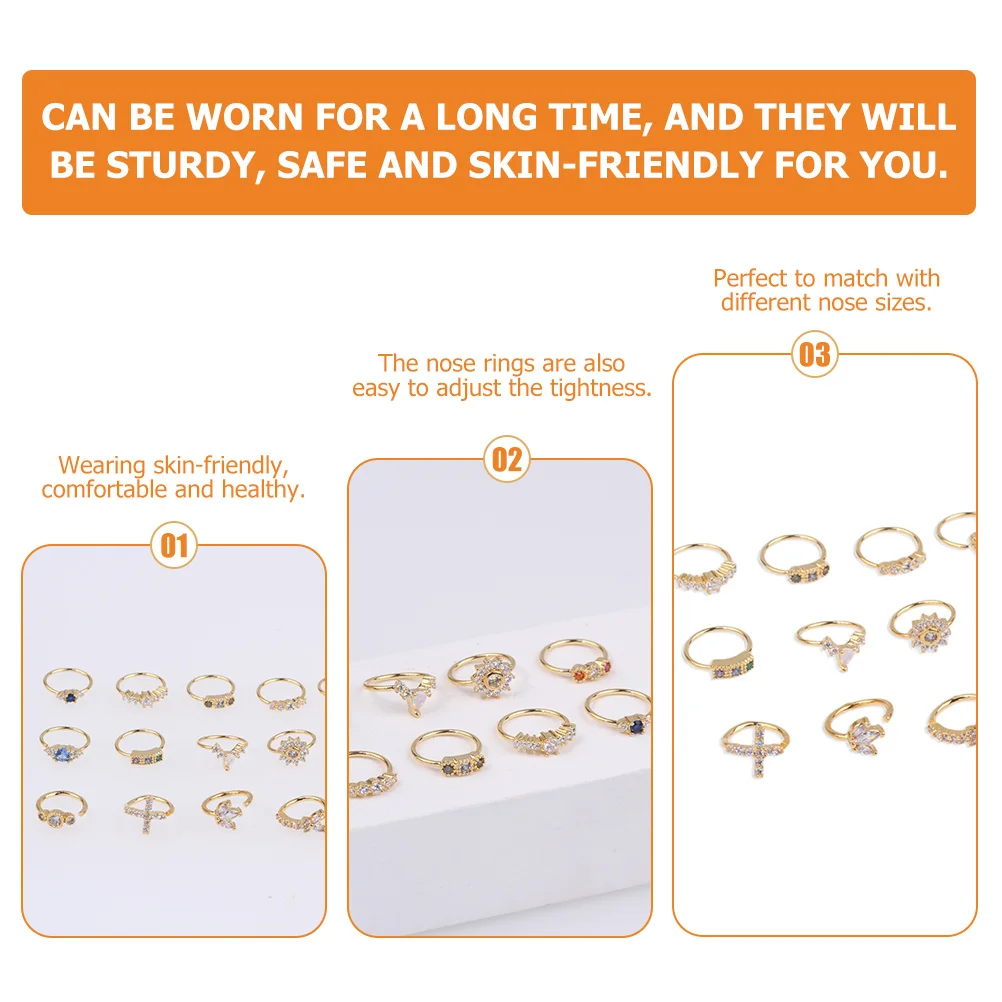 Conjunto de joyería con anillo para la nariz para mujer, pinzas para la nariz ajustables, cómodas y respetuosas con la piel, regalo de uso largo para cumpleaños, Día de San Valentín, 5 uds.
