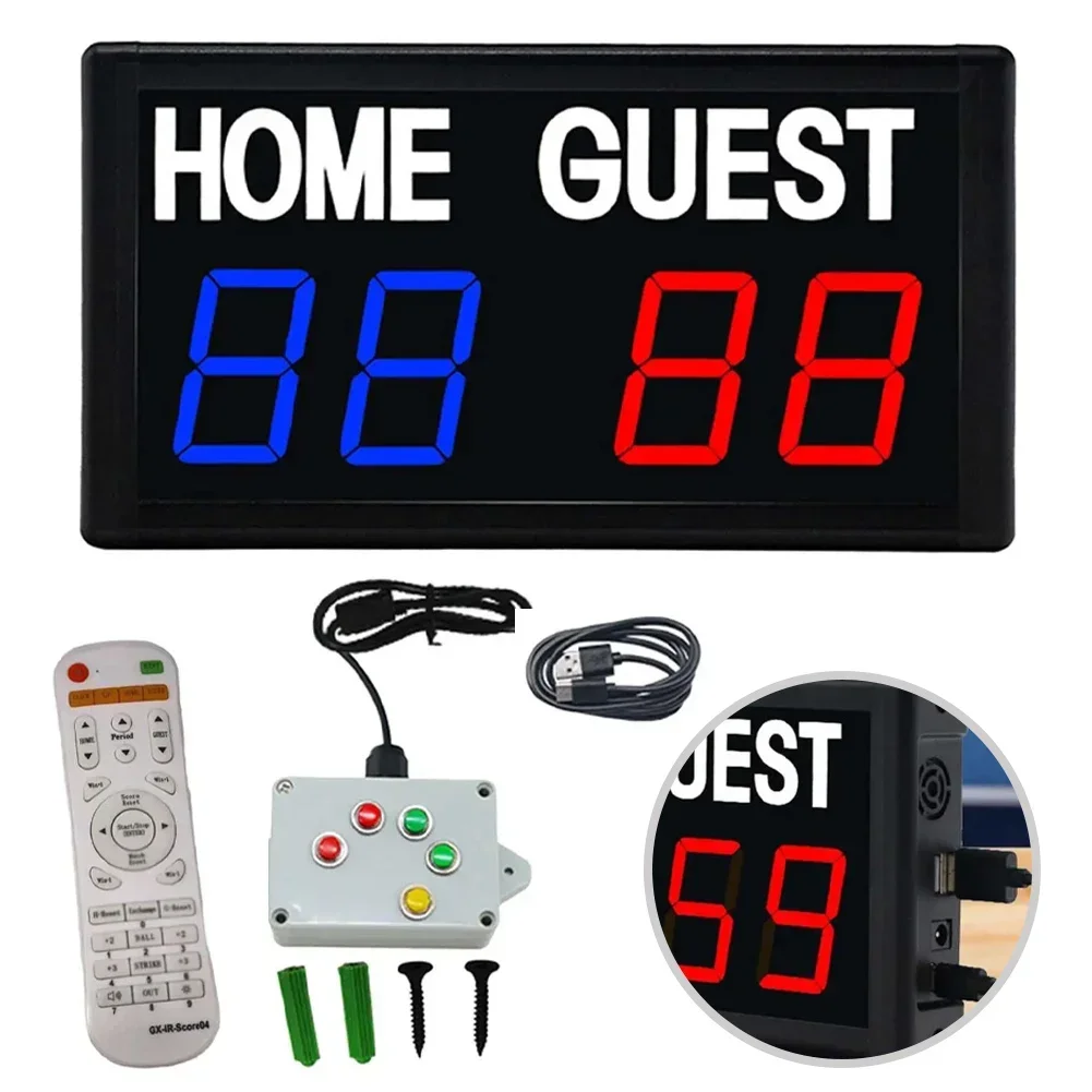 

1pc Electronic Scoreboard Digital Scorer Wired Control For Basketball Football 22x12x4cm US Plug Type Super Bright LED Display