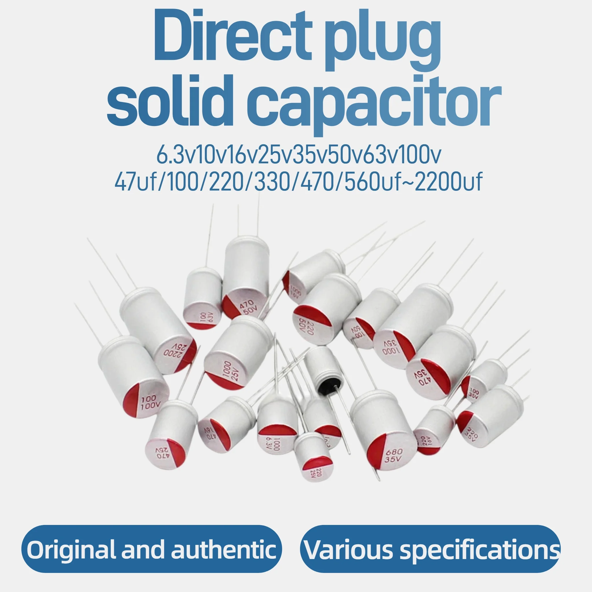 Condensador electrolítico sólido DIP, 6,3 V, 10 V, 16 V, 25 V, 35 V, 50 V, 63 V, 100 V, 100 UF, 150 UF, 220 UF, 330 UF, 470 UF, 560 UF, 680 UF, 820 UF, 1000 UF, 10 piezas