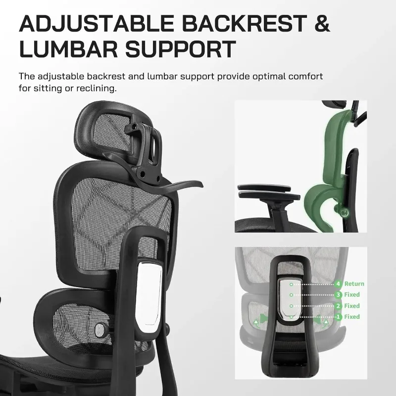 Sedia da ufficio ergonomica in rete, sedia da gioco in rete con schienale alto con supporto lombare, poggiatesta e braccioli regolabili per Home Office Des