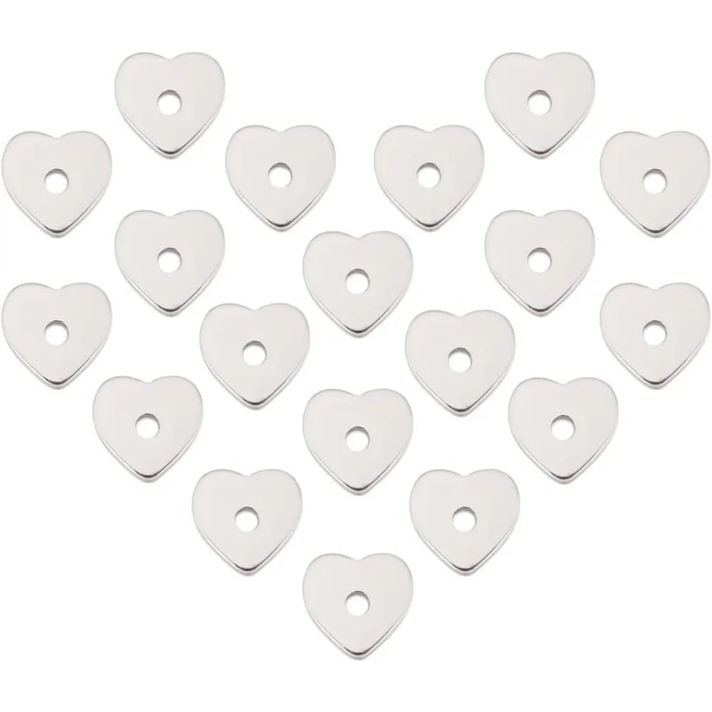 120Pcs Heart Beads Stainless Steel Heart Bead Charms Stainless Steel Spacer Beads Small Flat Pendant for DIY Bracelet Necklace