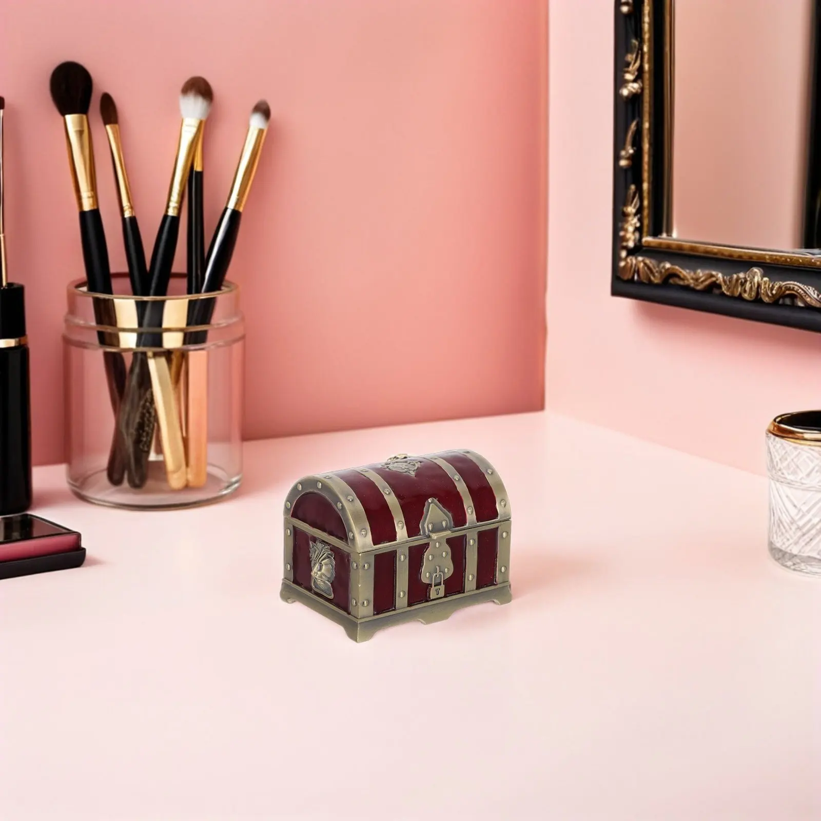 

Маленький сундучок-шкатулка для драгоценностей с замком, декоративная, темно-красная, винтажная, в европейском ретро-стиле, органайзер для хранения памятных вещей