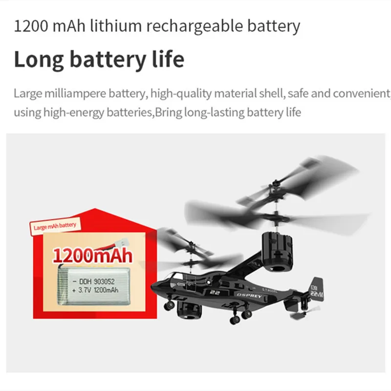 Nuovo grande Osprey Transporter Elicottero Osprey Aereo telecomandato 150M Giroscopio stabilizzato Una chiave Togliere Hover Helicoper