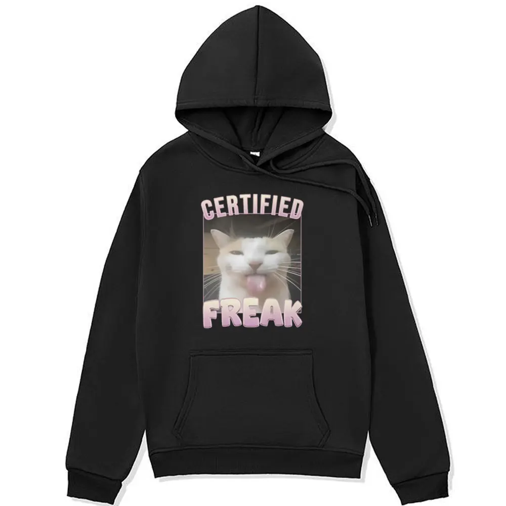 

Certified Freak Funny Cute Cat Meme Graphic Hoodie Male Autumn Winter Fashion Oversized Pullover Sweatshirt Men Women Streetwear