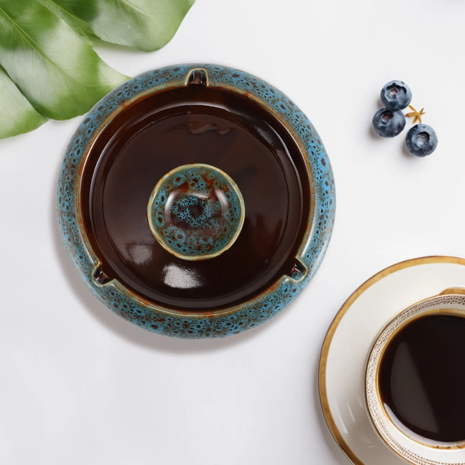 

Large Ceramic Ashtray for Indoor Outdoor Use Cigarette Ash Holder Windproof Ceramic Ashtray Travel Portable Ash Tray for Office