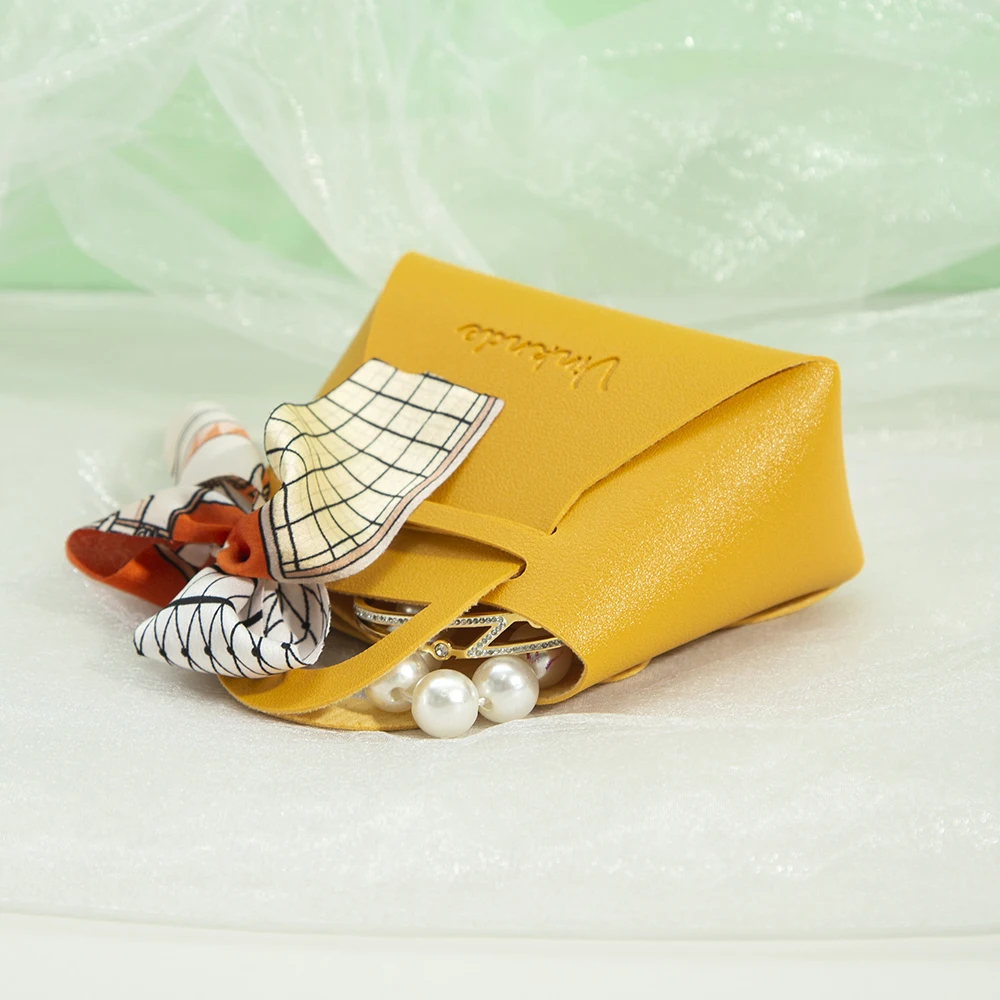 Leather DIY Jewlery Pouches Custom Logo Print Birthday Party Candy Packaging Baby Shower Wedding Favors Gift Bag Yellow