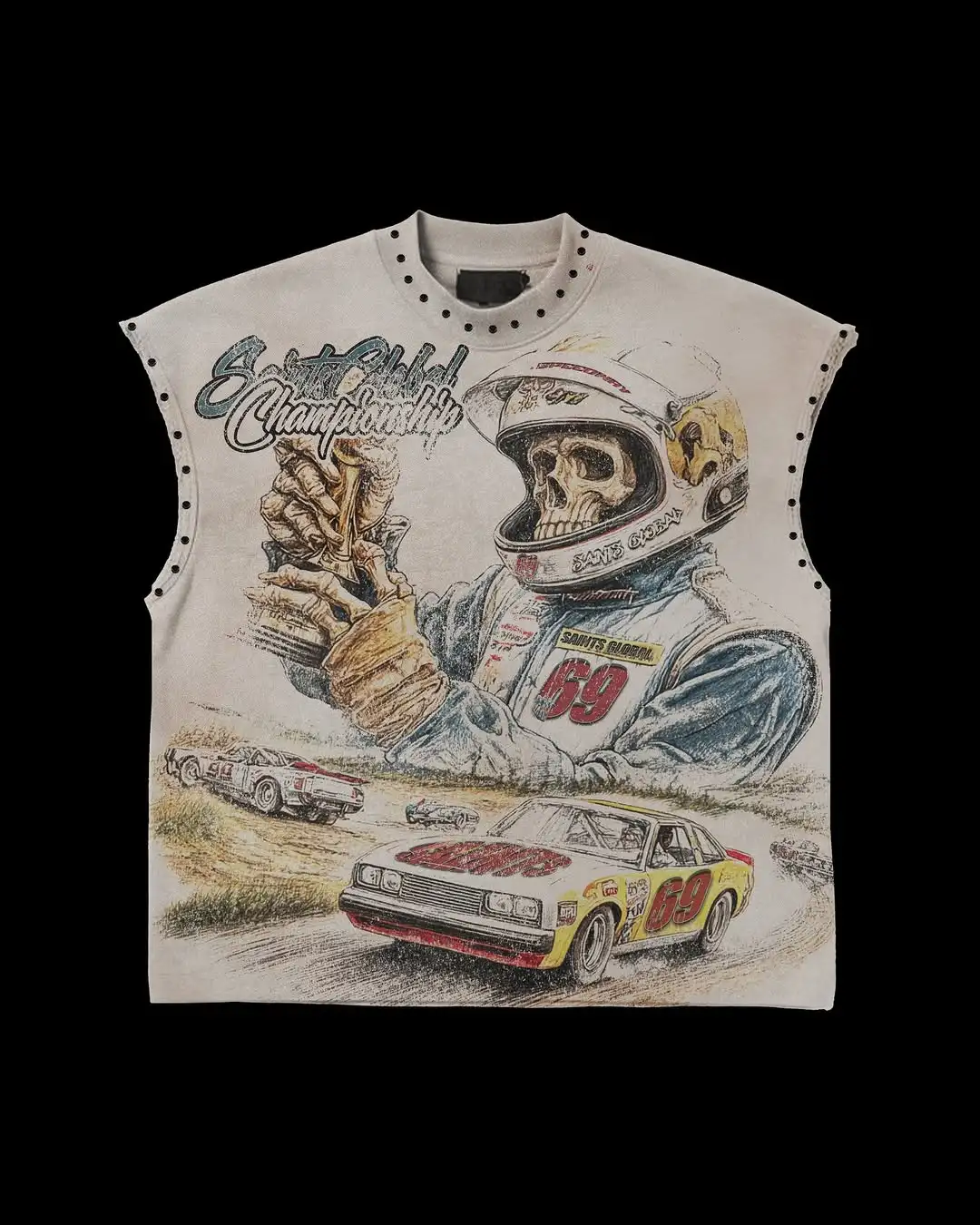 الشاطئ شعبية سلسلة فضفاضة القطن أكمام تي شيرت 2025 عادية Harajuku حجر الراين عنصر لصق سترة دون أكمام Y2k القمم #3