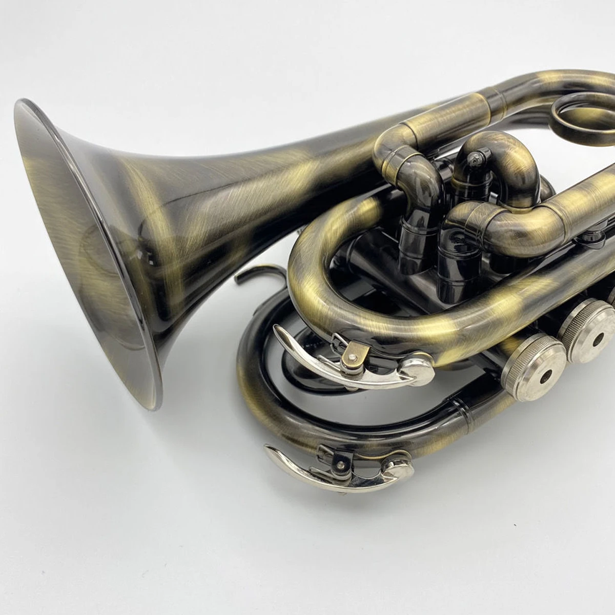 High-end professional trumpet black nickel gold brushed palm number three-tone antique pocket trumpet playing instrument