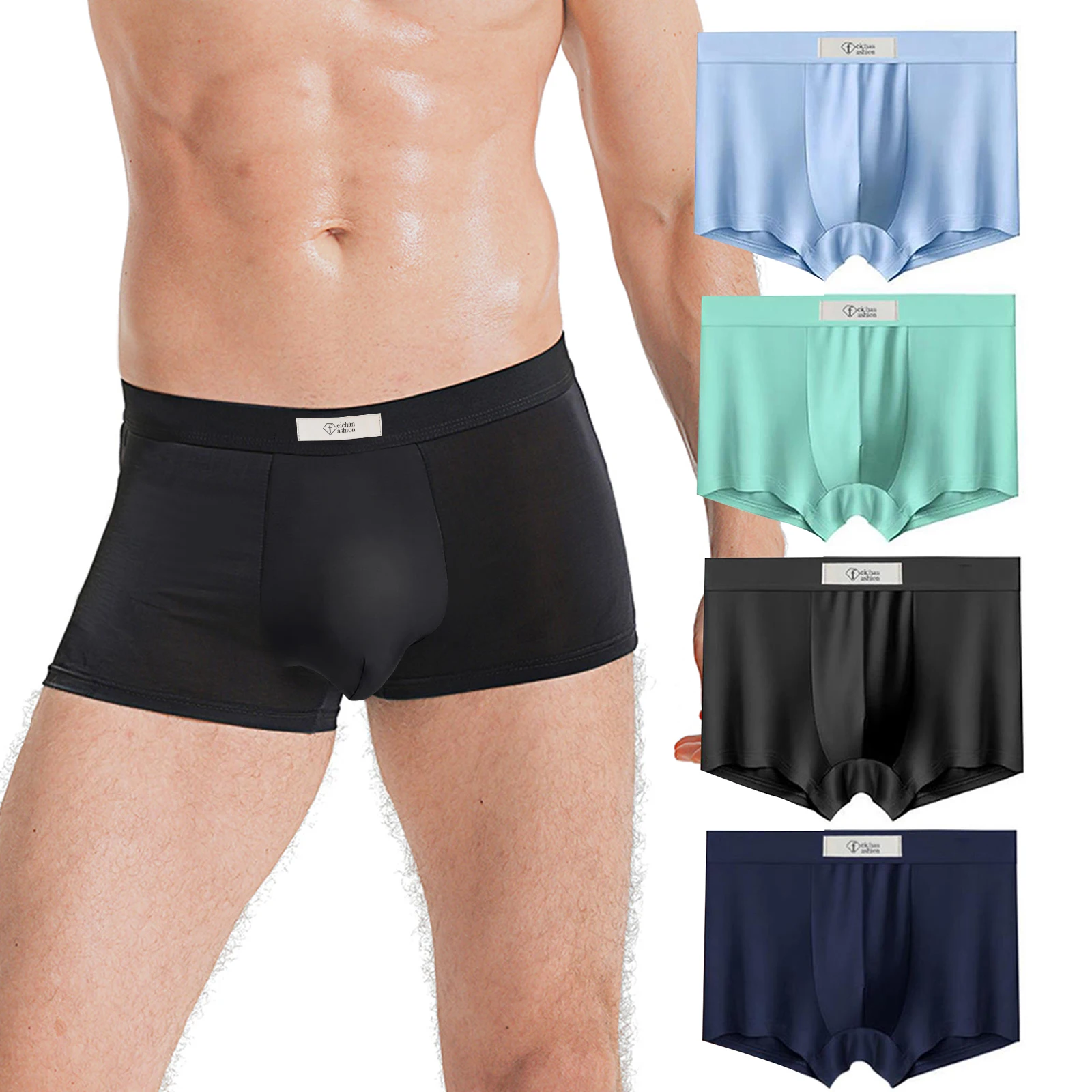 

Plus size men's ice silk underwear seamless ultra thin breathable lingerie boxer briefs quick dry sports underpants men gift box