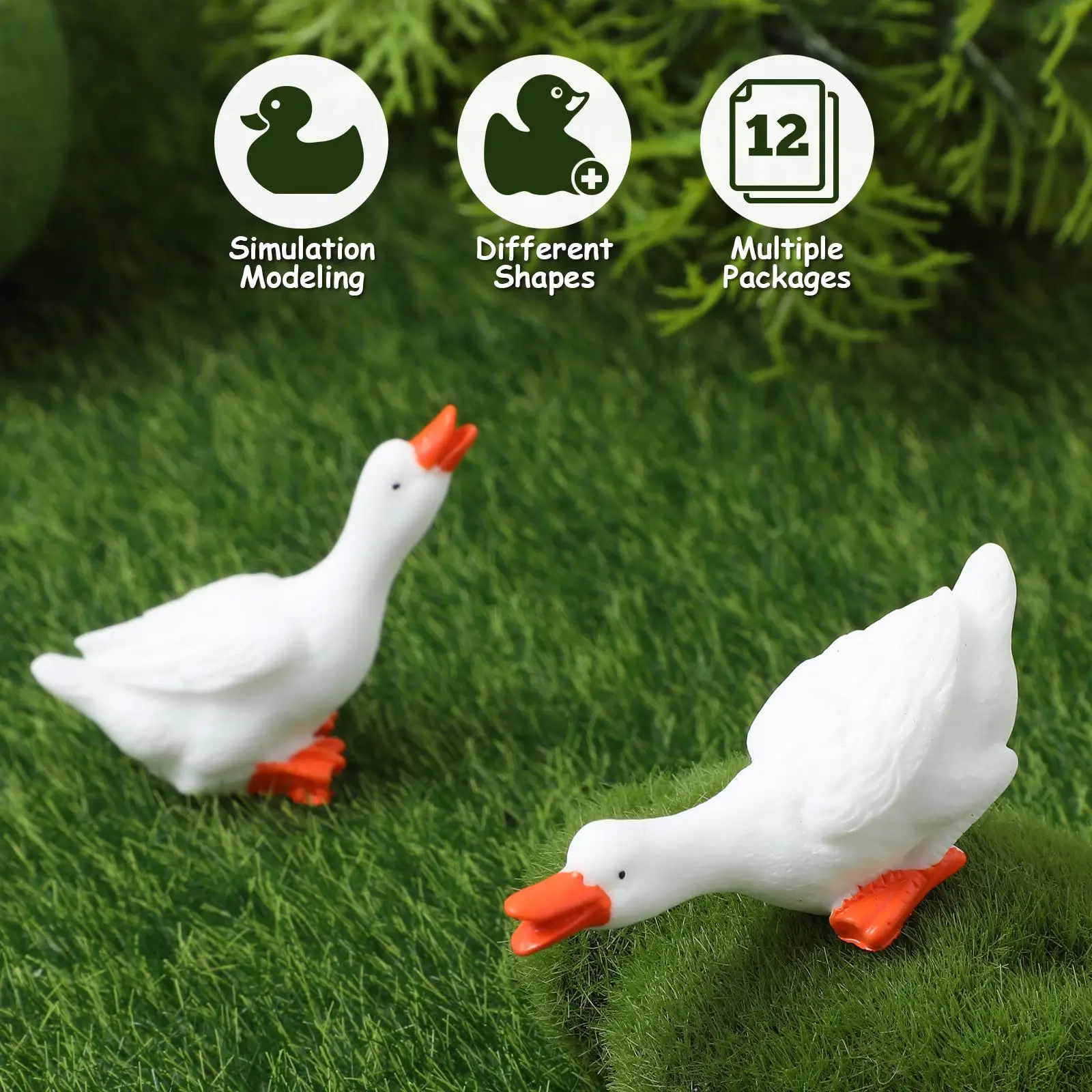 12 Pcs Kids Toys Big White Goose Ornament Mini Figurine Bulk Cute Design Plush Animal Figure Geese