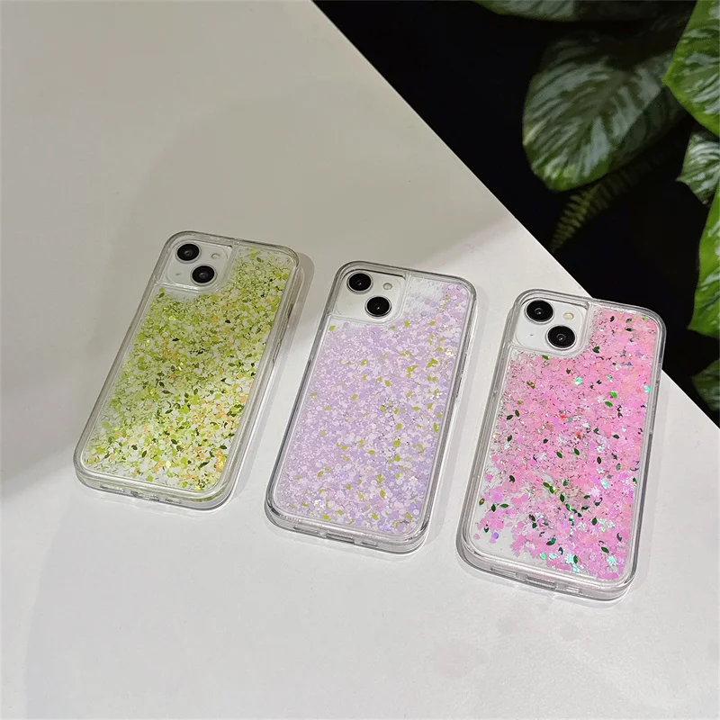 Floating Small Floral Mini Decoration Liquid Case Cover for iPhone 15 14 Pro Max 13 Shell Hard Clear Color Flowers Funda Carcasa