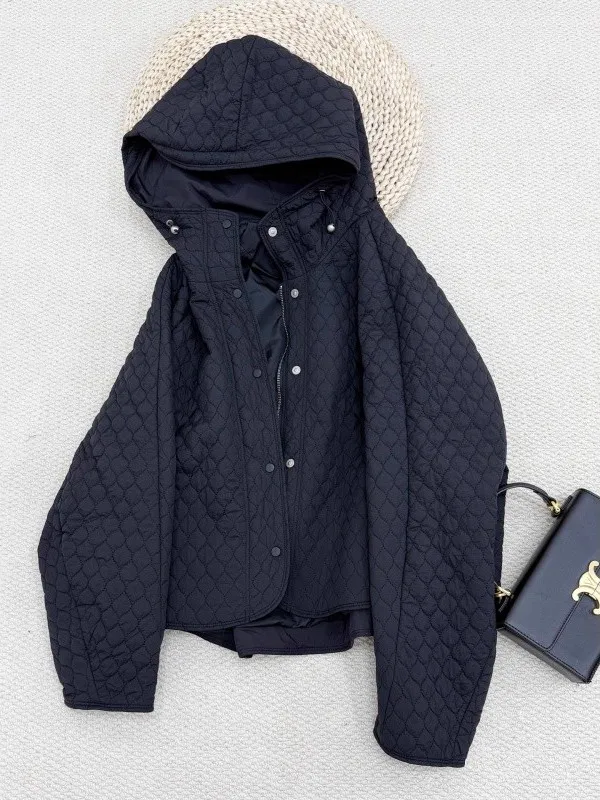 

Large Size 300 Pou Korean Sle Diamond Pattern Casual Lightweight Cotton Jaet Autumn Winter Men Women Hooded Coat