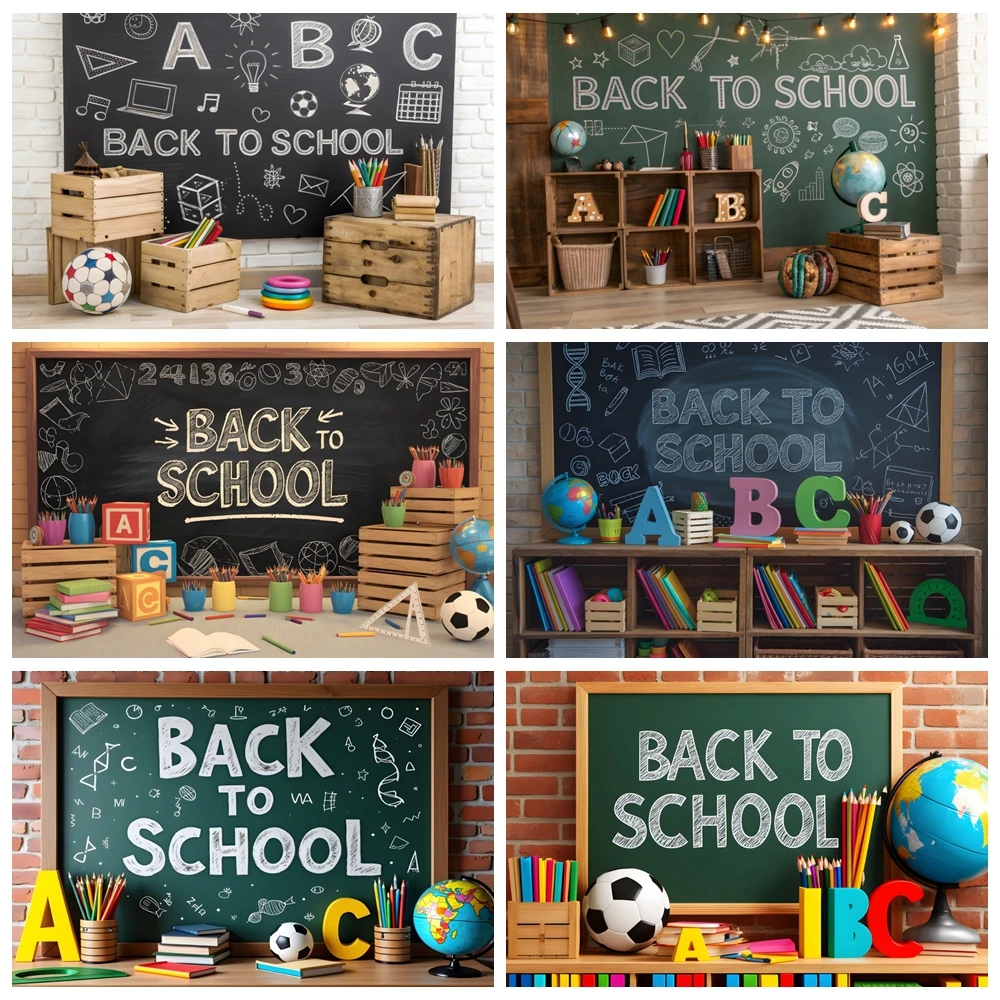 

Back to School Backdrops for Photography Hand Painted Pencils House Books Vintage Wood Floor Backgrounds Kid Party Decorations