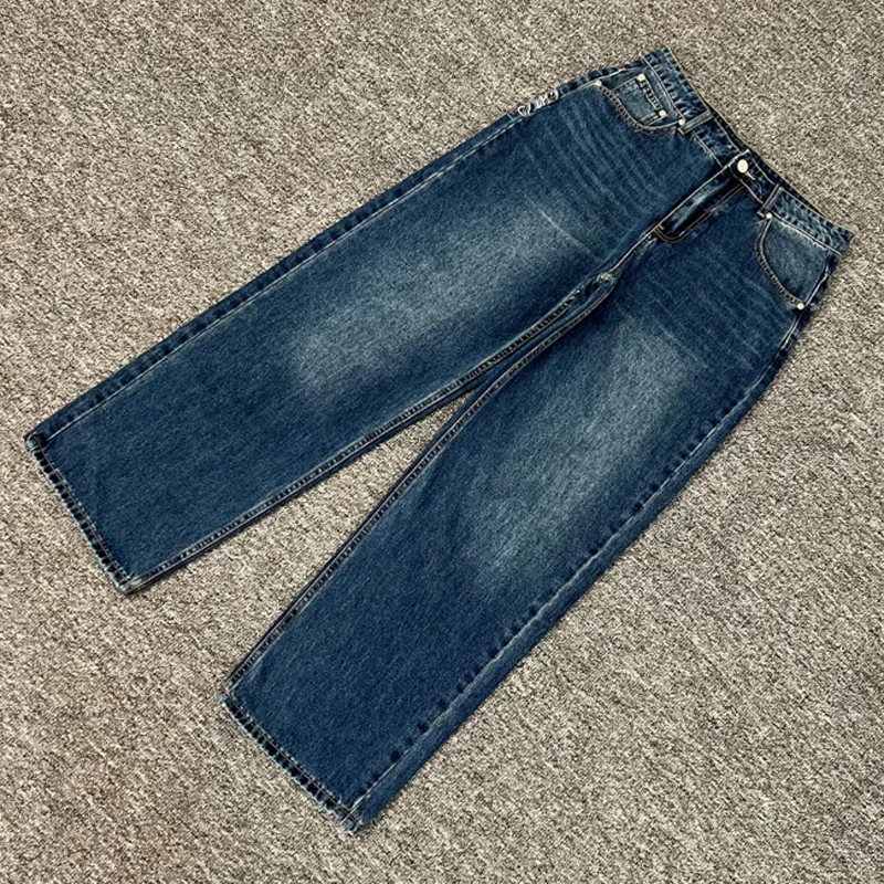Europa America Street Trend Derschutze Jeans Retro Casual Uomo Donna Pantaloni larghi con logo ricamato a gamba dritta