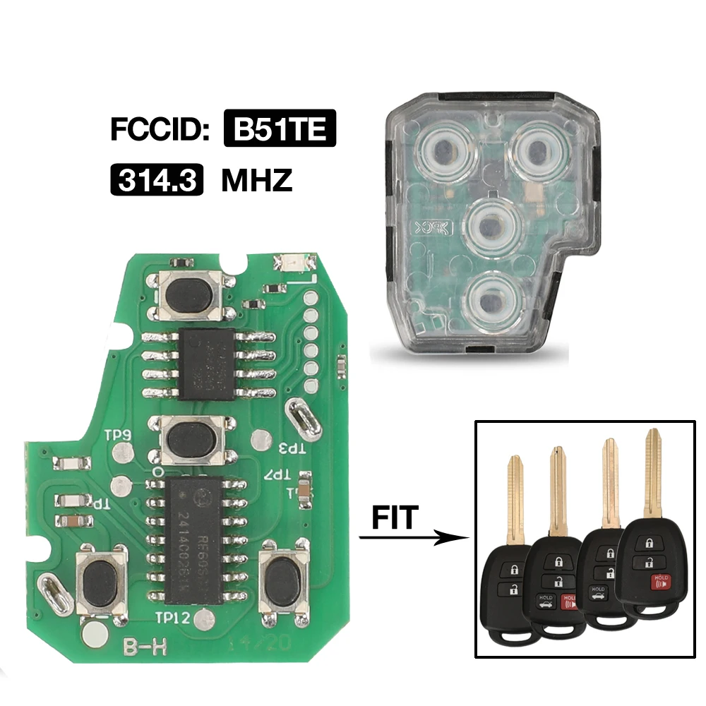 Jingyuqin 2/3/4 botões b51te b71th 314.3mhz chave remota do carro almofada de botão de borracha para toyota chr vitz yaris camry corolla aqua