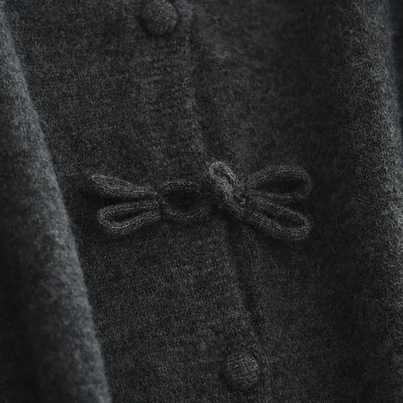 

ay Knitted Open Cardigan round Ne Knot Design Chinese Sle Autumn New Faion Women's Sweater round Ne Design