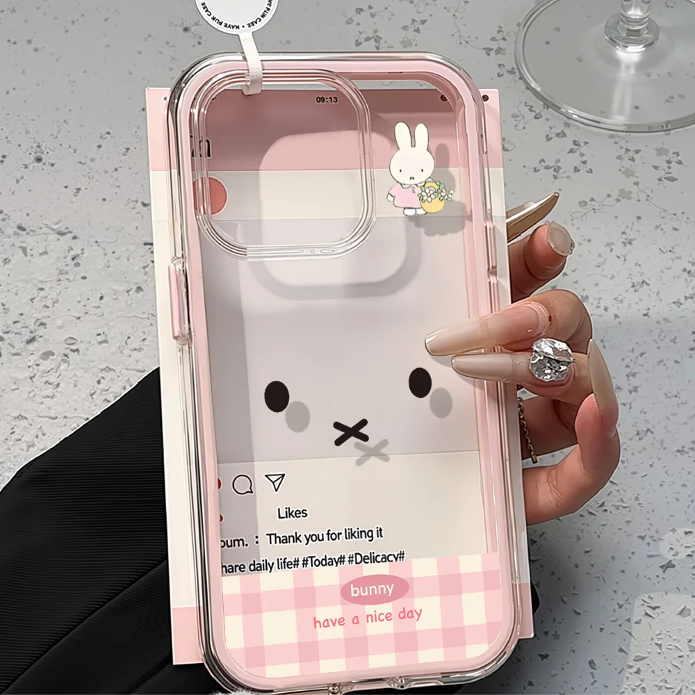 

Cute Rabbit Phone Case For iPhone 13 Case iPhone 16 Pro 15 11 12 14 Pro Max Shockproof Soft TPU Silicone Transparent Cover Funda